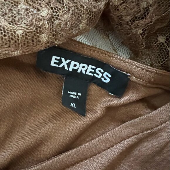 Express Lace Long Sleeve Crew Neck Top, Size XL, Brown - Picture 4 of 4